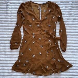 Long Sleeve Floral Wrap Dress Medium Cottagecore Boho Mini Abercrombie & Fitch